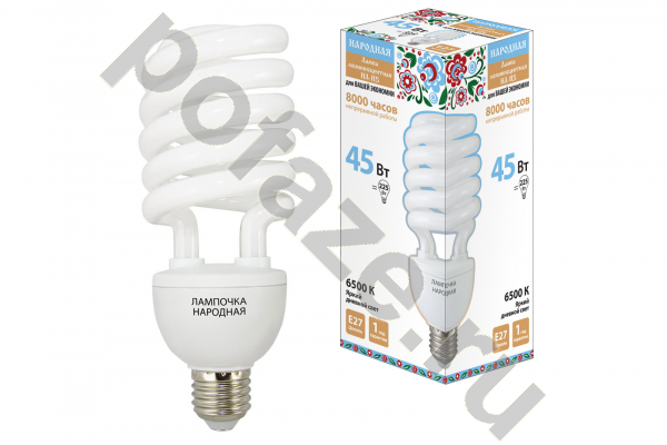Лампа энергосберегающая спираль TDM ELECTRIC d68мм E27 45Вт 40-170В 6500К