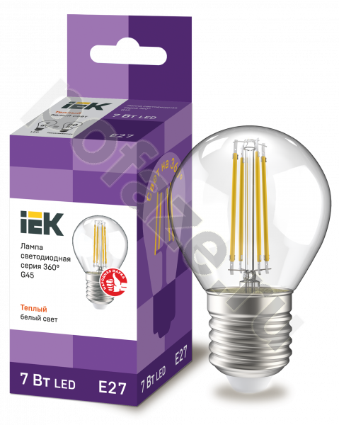 Лампа светодиодная LED шарообразная IEK d45мм E27 7Вт 220-230В 3000К