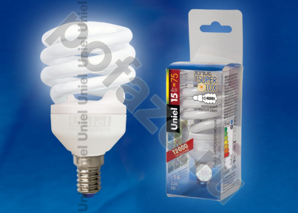 Лампа энергосберегающая спираль Uniel d48мм E14 15Вт 220-240В