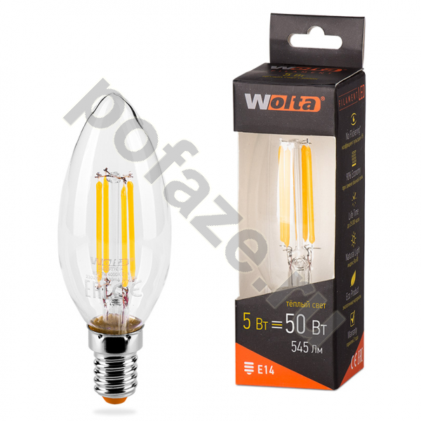 Лампа светодиодная LED свеча Wolta E14 5Вт 300гр. 220-240В 3000К