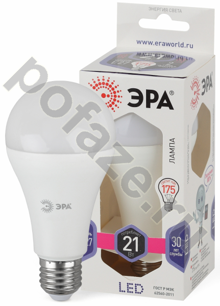 Лампа светодиодная LED грушевидная ЭРА d65мм E27 21Вт 270гр. 170-265В 6000К