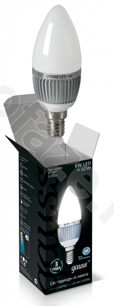 Лампа светодиодная LED свеча Gauss d37мм E14 6Вт 210гр. 220-230В