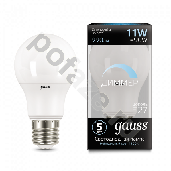 Лампа светодиодная LED грушевидная Gauss d60мм E27 11Вт 240гр. 150-265В 4100К
