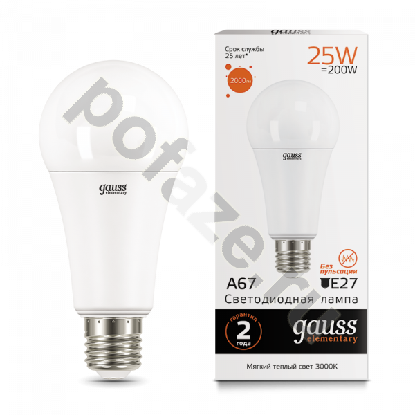 Лампа светодиодная LED грушевидная Gauss d67мм E27 25Вт 240гр. 180-240В 3000К