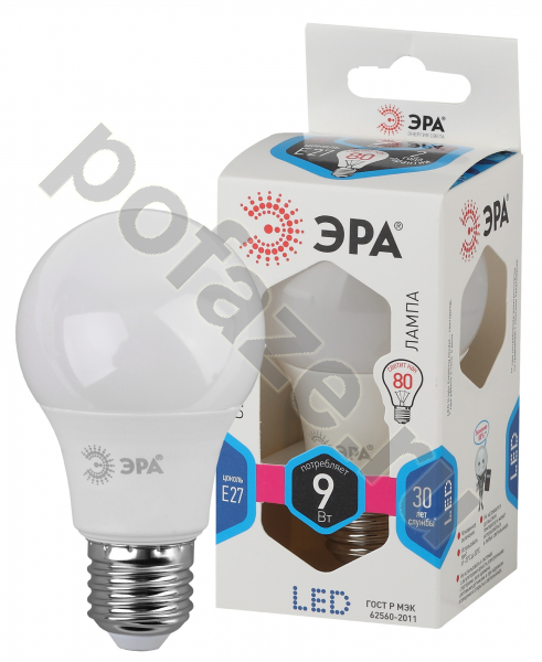 Лампа светодиодная LED грушевидная ЭРА d60мм E27 9Вт 270гр. 170-265В 4000К