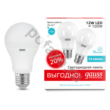 Лампа светодиодная LED грушевидная Gauss d60мм E27 12Вт 240гр. 150-265В 4100К