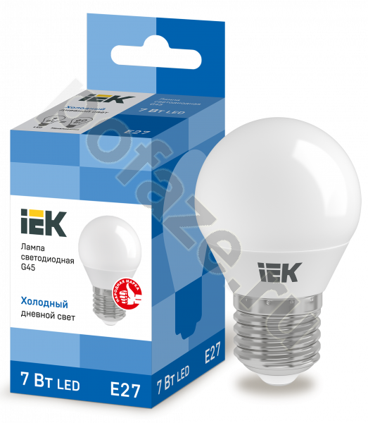 Лампа светодиодная LED шарообразная IEK d45мм E27 7Вт 230В 6500К