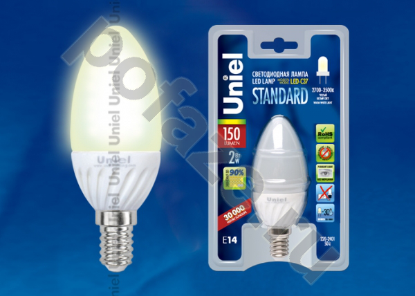 Лампа светодиодная LED свеча Uniel d37мм E14 2Вт 240гр. 220-230В