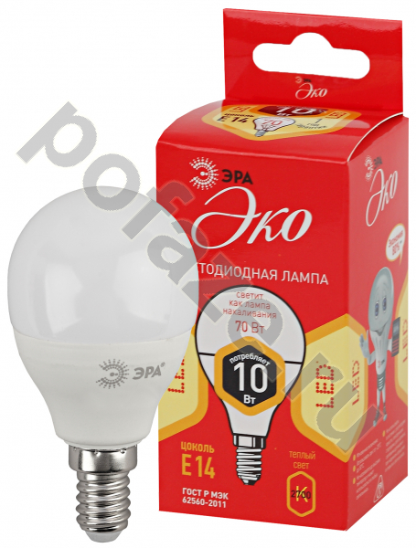 Лампа светодиодная LED шарообразная ЭРА d45мм E14 10Вт 270гр. 220-240В 2700К