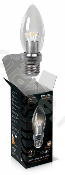 Лампа светодиодная LED свеча Gauss d35мм E27 3Вт 360гр. 220-230В