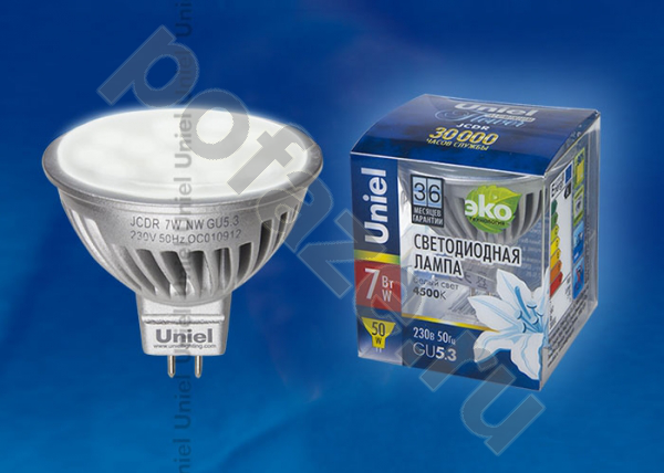 Лампа светодиодная LED с отражателем Uniel d50мм GU5.3 7Вт 110гр. 220-240В 4500К