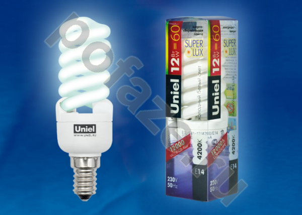 Лампа энергосберегающая спираль Uniel d32мм E14 12Вт 220-240В