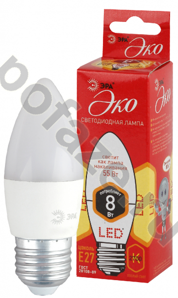 Лампа светодиодная LED свеча ЭРА d35мм E27 8Вт 270гр. 220-240В 2700К