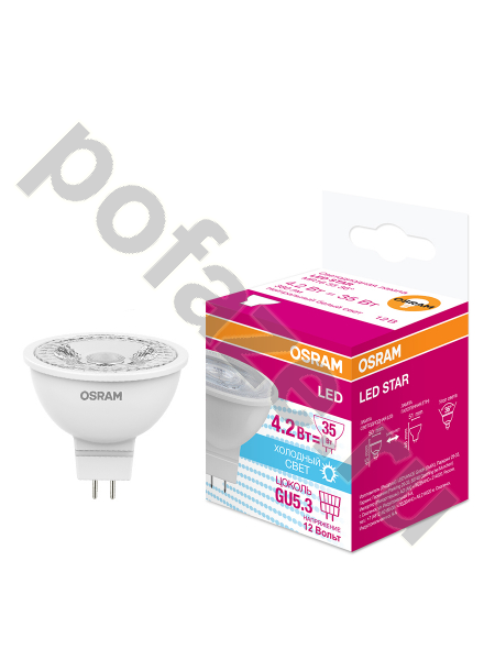 Лампа светодиодная LED с отражателем Osram d50мм GU5.3 3.2Вт 36гр. 12В 5000К