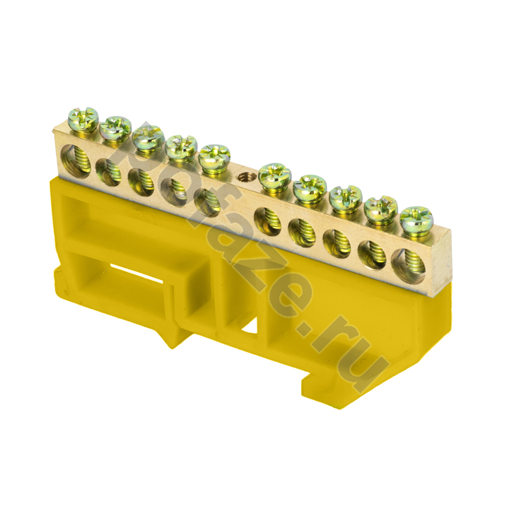 Шина 0 N 6х9мм 10 отверстий латунь желтый изолятор на DIN-рейку розничный стикер EKF PROxima
