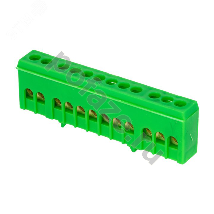 Шина 0 PE (6х9мм) 12 отверстий латунь зеленый изолированный корпус на DIN-рейку розничный стикер EKF PROxima