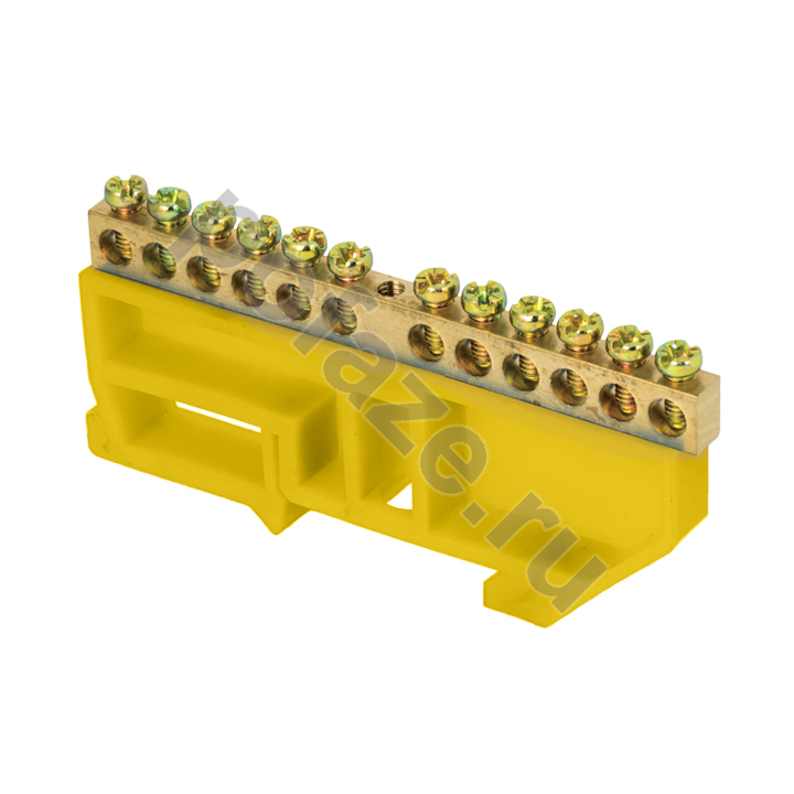 Шина 0 N (6х9мм) 12 отверстий латунь желтый изолятор на DIN-рейку EKF PROxima
