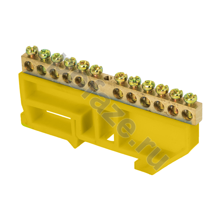 Шина 0 N 6х9мм 12 отверстий латунь желтый изолятор на DIN-рейку розничный стикер EKF PROxima