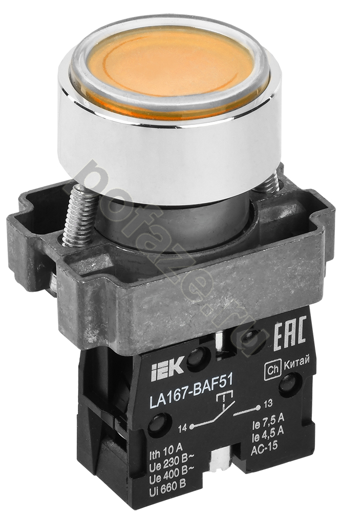 Кнопка LA167-BAF51 22мм 1з желтая IEK