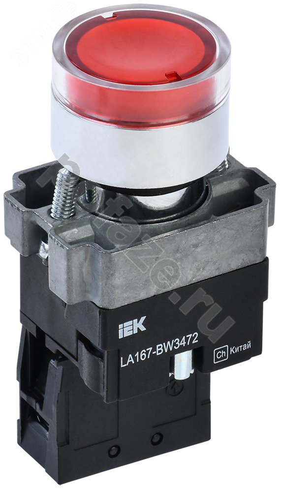Кнопка LA167-BW3472 22мм RC 1р с подсветкой красная IEK