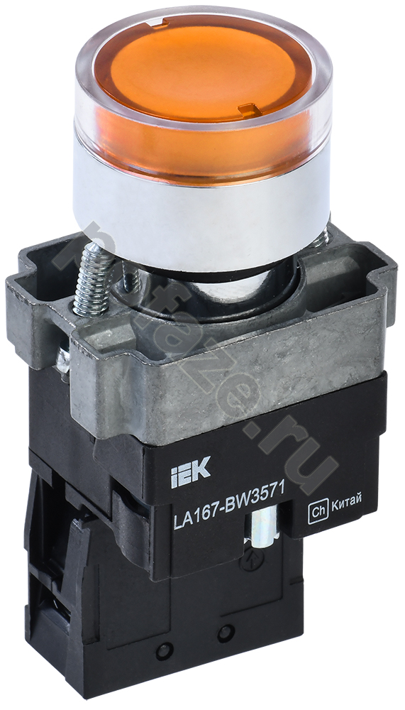 Кнопка LA167-BW3571 22мм RC 1з с подсветкой желтая IEK