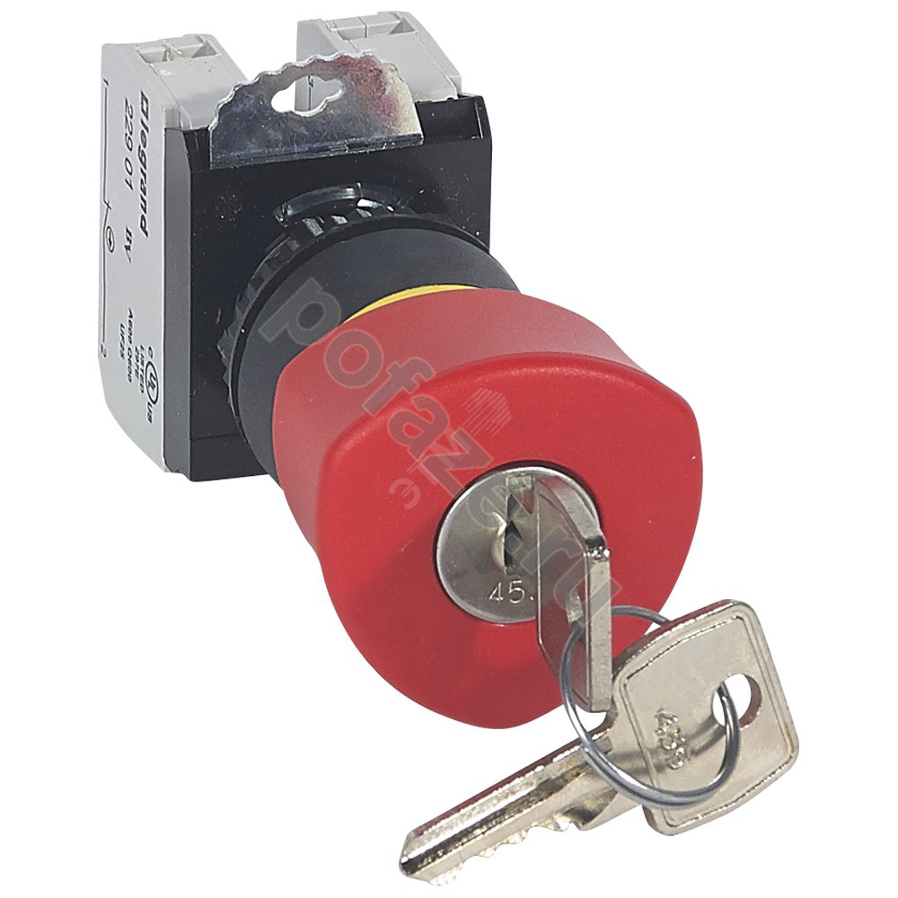 Кнопка с потайным толкателем, с ключом 40мм, 1НО 1НЗ, красный Legrand