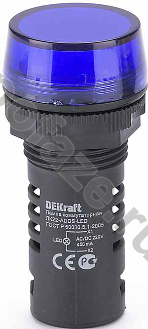 Лампа коммутаторная ADDS d22 мм LED синий 220В AC/DC ЛK-22 DEKraft DEKraft