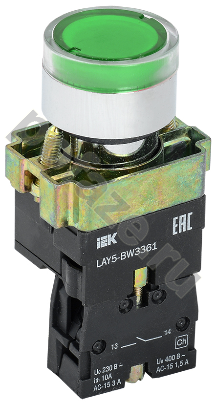 Кнопка управления зеленая LAY5-BW3361 1НО с подсветкой 240В IEK