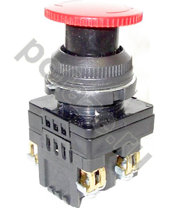 Выключатель кнопочный КЕ-141 У2 исп.5, красный, 1р, гриб с фиксацией, IP54, 10А, 660В Электротехник