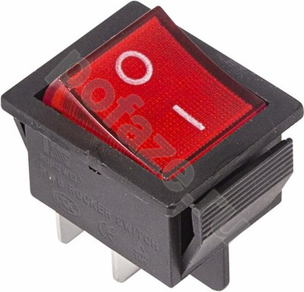 Выключатель клавишный 250V 16А (4с) ON-OFF красный с подсветкой REXANT