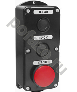 Пост управления ПКЕ 222-3 У2, 10А, 660В, 3 элемента, чёрный цилиндр и красный гриб, накладной, IP54 Электротехник