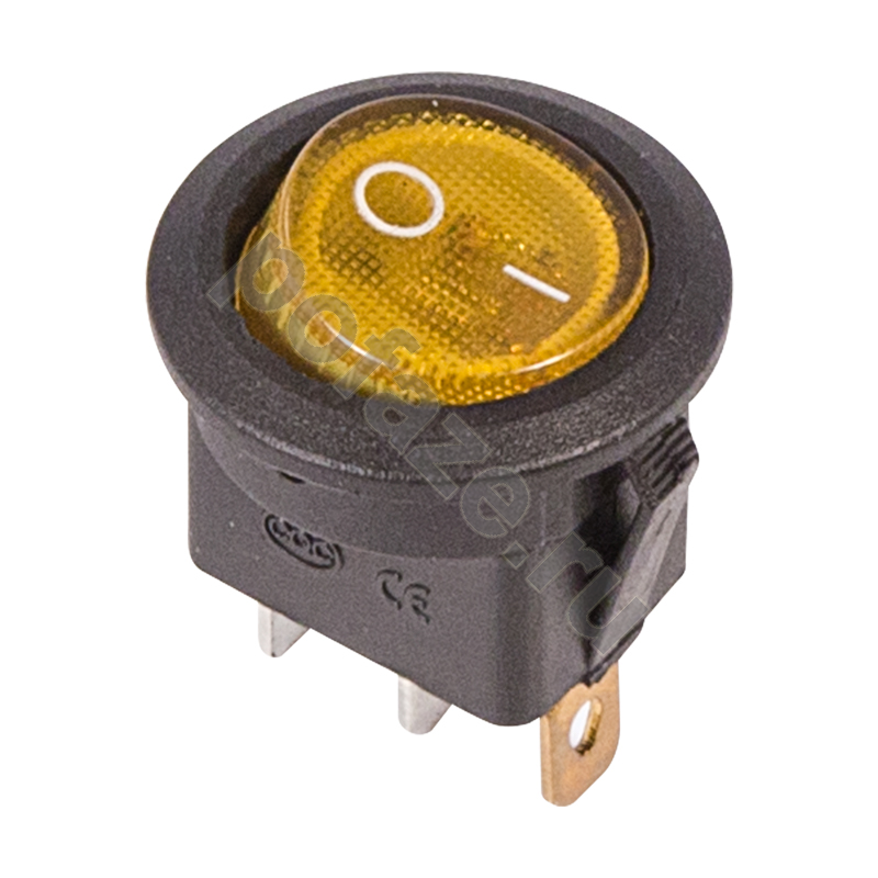 Выключатель клавишный круглый 250V 6А (3с) ON-OFF желтый с подсветкой REXANT