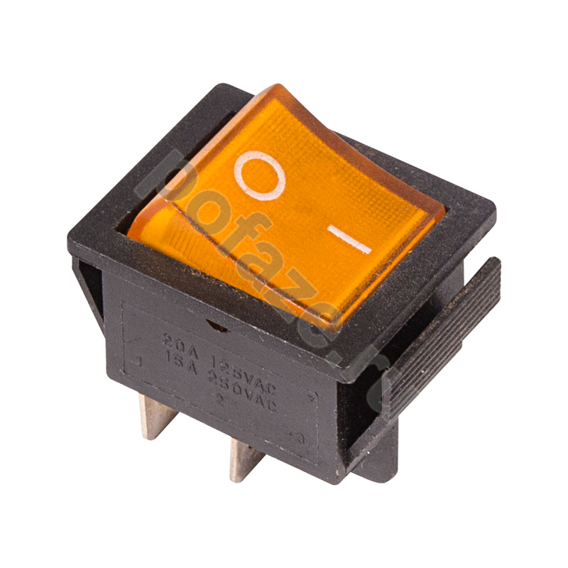 Выключатель клавишный 250V 16А (4с) ON-OFF желтый с подсветкой REXANT