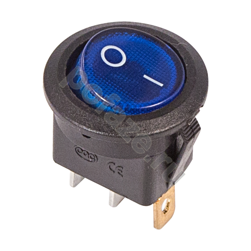 Выключатель клавишный круглый 250V 6А (3с) ON-OFF синий с подсветкой REXANT