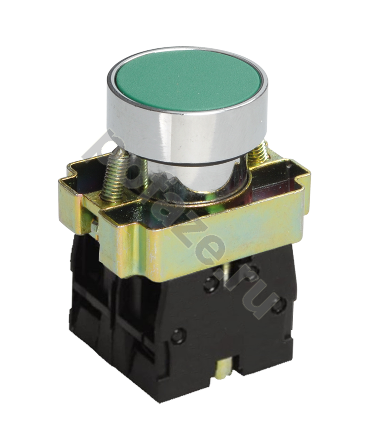 Выключатель кнопочный LAY5-BA35, зелёный, 1НО+1НЗ, цилиндр, хром, без подсветки, d22мм Электротехник