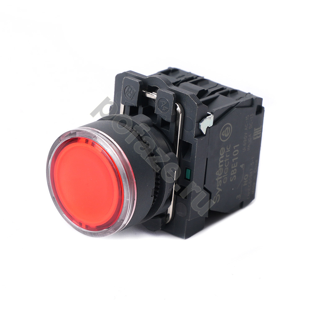 Кнопка SB5 с подсвет в сборе модуль 22мм красная пластик 230-240ВAC 1НО+1НЗ Systeme Electric