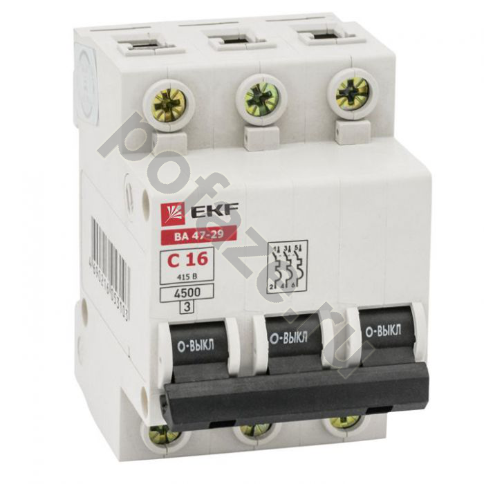 Автоматический выключатель EKF ВА 47-29 Basic 3П 16А (C) 4.5кА
