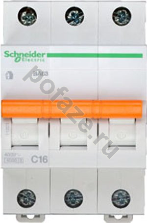Автоматический выключатель Schneider Electric Домовой ВА63 3П 16А (C) 4.5кА