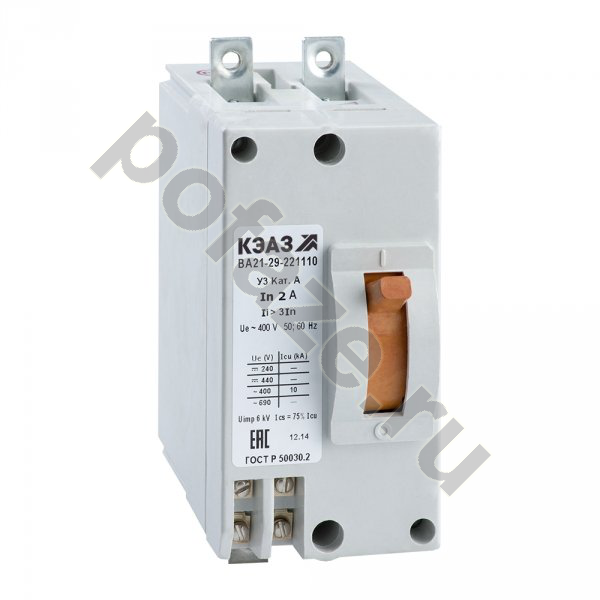 Автоматический выключатель КЭАЗ ВА21-29-241110 2П 2А 10кА 1НО+1НЗ (IP00)