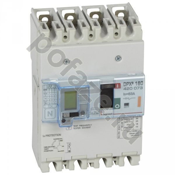 Автоматический выключатель стационарный Legrand DPX3 160 4П 63А 25кА (IP30)
