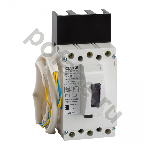 Автоматический выключатель стационарный КЭАЗ ВА57-31-331110 3П 100А 40кА 2НО+2НЗ (IP20)