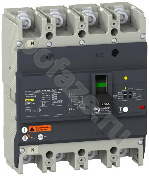Автоматический выключатель стационарный Schneider Electric EasyPact EZC 4П 250А 30кА (IP20)