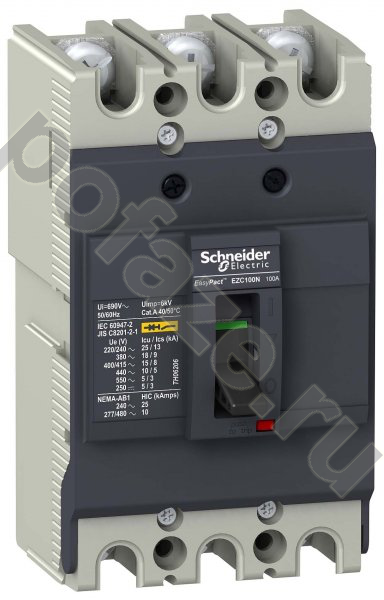 Автоматический выключатель стационарный Schneider Electric EasyPact EZC 100N 3П 100А 18кА (IP20)