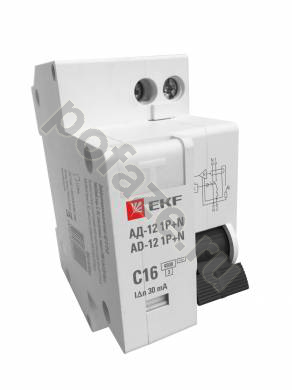 Автоматический выключатель дифференциального тока EKF АД-12 Basic 1П+Н 16А 30мА (C) 4.5кА (AC, эл.)