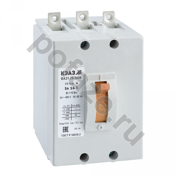Автоматический выключатель КЭАЗ ВА21-29В-340010 3П 0.6А 20кА (IP00)