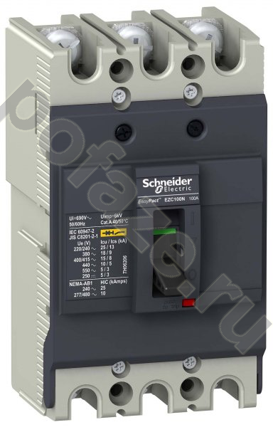 Автоматический выключатель стационарный Schneider Electric EasyPact EZC 100N 3П 100А 15кА (IP20)