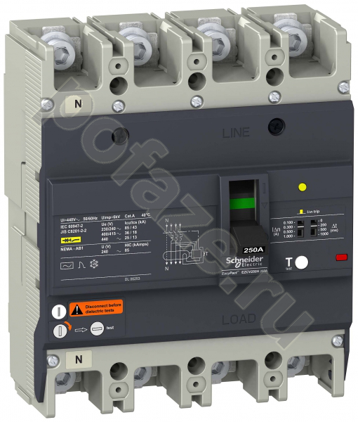 Автоматический выключатель стационарный Schneider Electric EasyPact EZC 4П 250А 30кА (IP20)