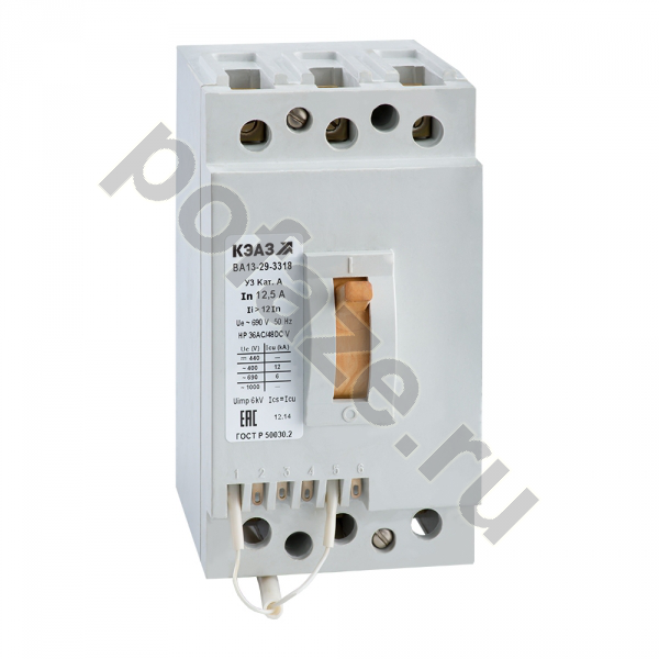 Автоматический выключатель стационарный КЭАЗ ВА13-29-3318 3П 0.6А 12кА 1НО+1НЗ (IP00)