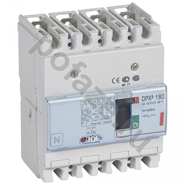 Автоматический выключатель стационарный Legrand DPX3 160 4П 25А 36кА (IP30)