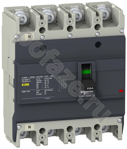 Автоматический выключатель стационарный Schneider Electric EasyPact EZC 250 4П 250А 30кА (IP20)